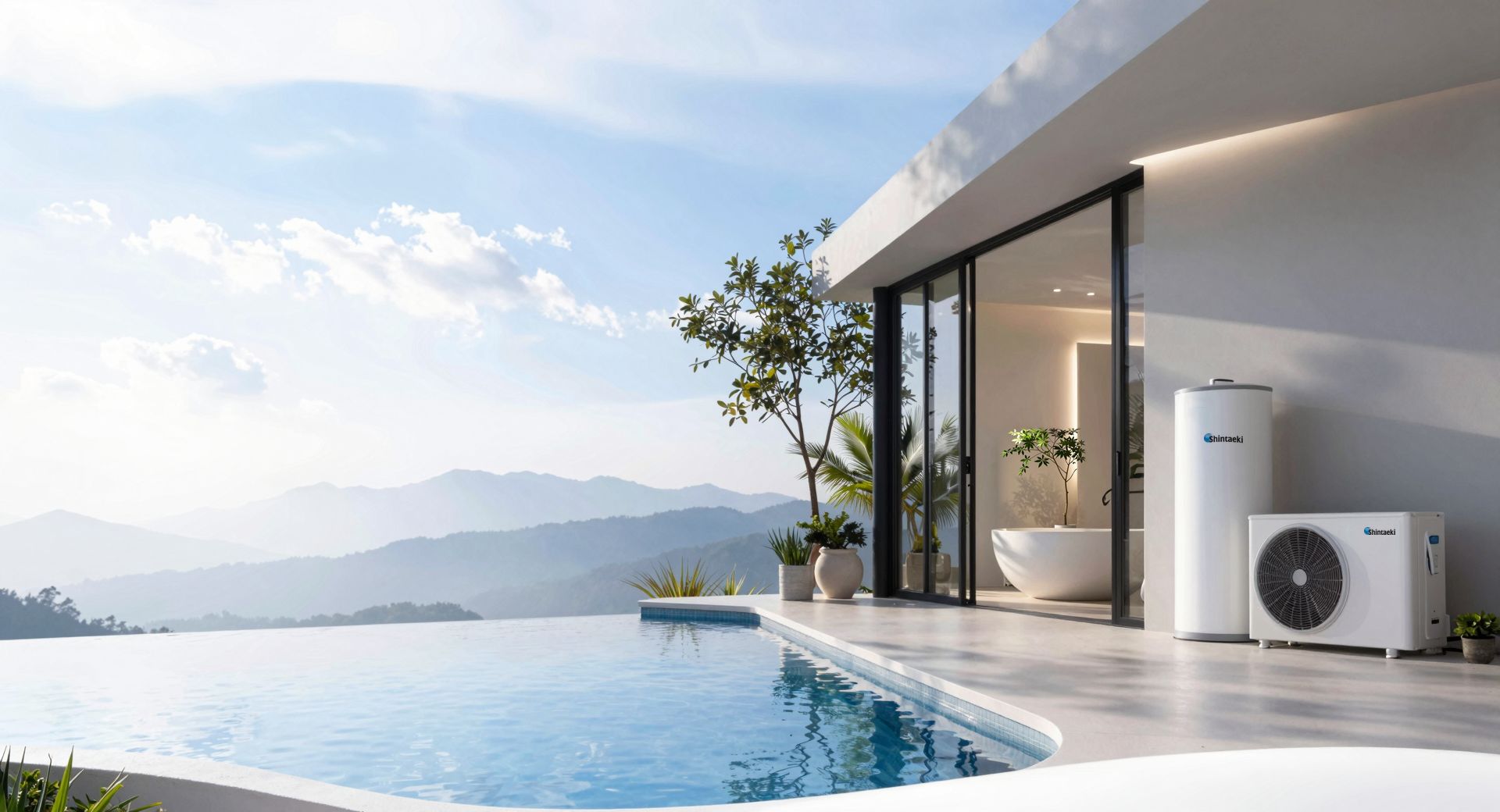 บ้านพักริมสระพร้อมถังเก็บน้ำร้อนและเครื่อง Heat Pump