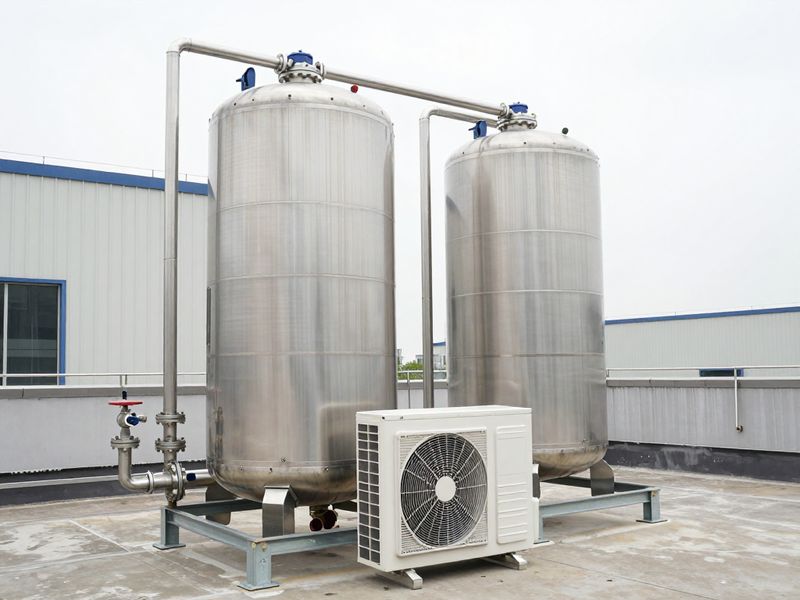 ถังเก็บน้ำร้อนระบบ Heat Recovery บนดาดฟ้าอาคาร
